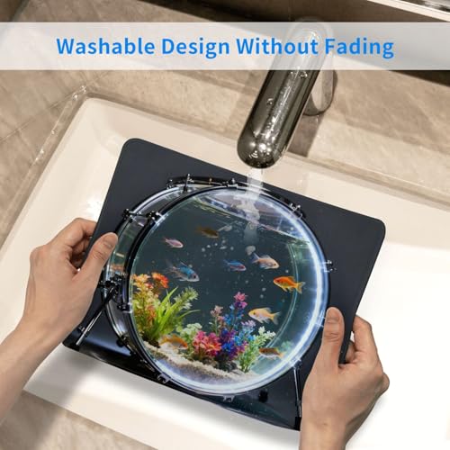Modern Drum Fish Tank Gaming Mouse Pad Non-Slip Rubber Base Square Mouse Mat for Office Computer Mousepad 7.9 X 9.5 in