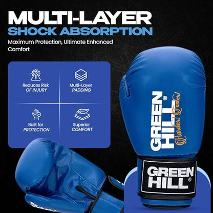Green Hill Leather Boxing Gloves for Men & Women, Training Gloves - color: Blue, size: 12 OZ