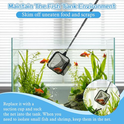 2pcs Small Fish Tank Net, Small Aquarium Net, Square Floating Fishing Nets 4.76-14.6in Retractable Handle Handle for Fish Tank, Aquarium, Stream (Black)