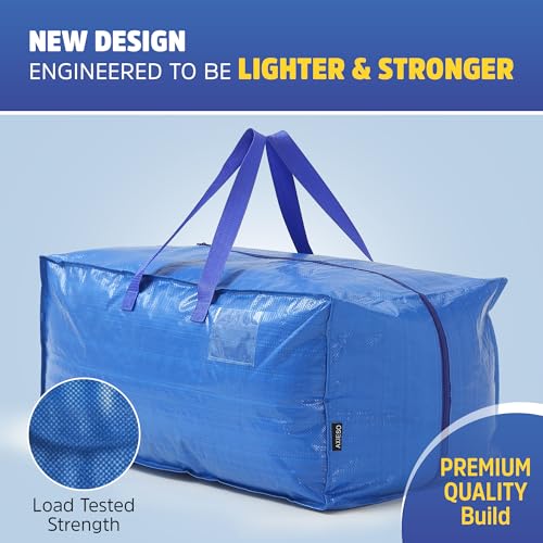 Extra Large Moving Bags - 8-Pack Heavy Duty Storage Duffel - Sturdy Backpack Straps Handles, Zippers - Reusable Moving Storage Bags for Clothes - Folding Collapsible Storage Tote Bag Set – Blue