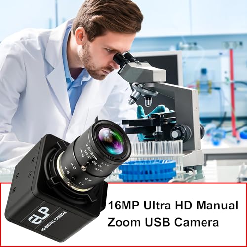 16MP HD USB Camera, 2.8-12mm 4X Optical Manual Zoom CS Mount Lens, High Resolution for Lightburn, OpenCV, Live Streaming & USB Microscope, Plug & Play for Windows, Linux, Jetson Nano