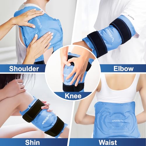 APEXUP Ice Pack for Knee Pain Relief, Large Reusable Wrap After Surgery, Flexible Gel Cold Pack for Injuries, Pain Relief for Back, Shoulder, Elbow, Ankle and Leg (Blue, L, 2PK) - size: Large-2PK, style: Blue