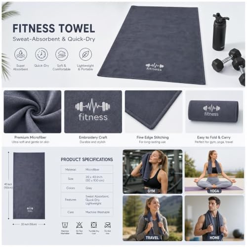 Microfiber Gym Bench Towel with Fitted Corner Hood, Grey - color: Grey