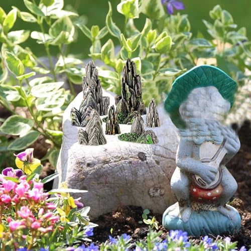 Toyvian Mini Resin Rockery Statues, 8Pcs Miniature Mountain Figurines for Aquarium Decor Fairy Garden Tiny Accessories for Terrarium Bonsai Zen Garden Fish Tank Landscaping