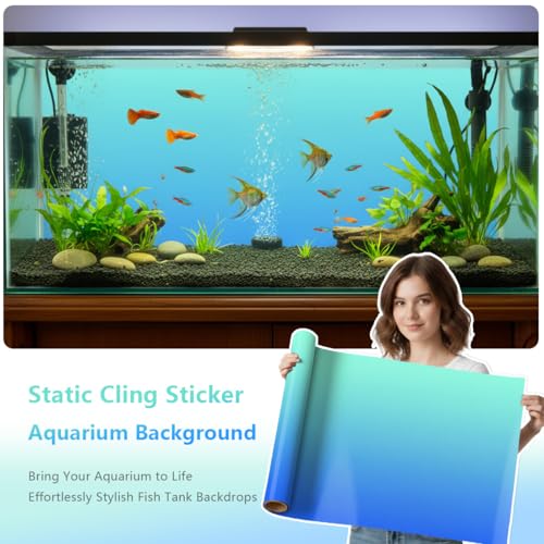 Aquarium Background - Static Cling Fish Tank Sticker - Cyan Blue Gradient | Easy Install for Glass Tanks, No Residue, Reusable 90 x 60 cm / (35 x 23.6 inches) - color: Cyan Blue, size: 35 x 23.6 inches