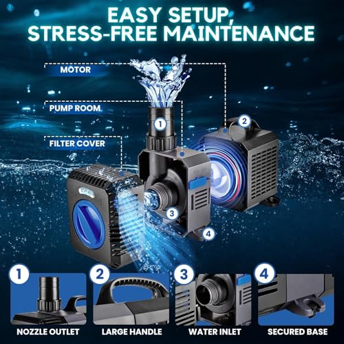 Flexzion Submersible Aquarium Water Pump 1200GPH - High FQ Ultra-Quiet Adjustable Flow Fish Pond Pump for Fresh & Saltwater Tanks, Hydroponics & Outdoor Fountains with Nozzle Set - size: 1200GPH
