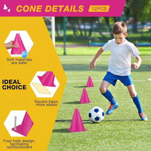 7 Inch Soccer Cones 12pcs Colors Cones Field Plastic Small Cones - color: pink