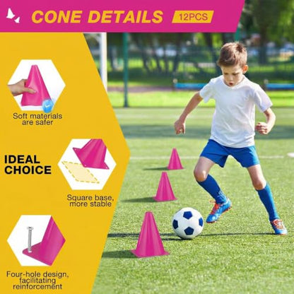 7 Inch Soccer Cones 12pcs Colors Cones Field Plastic Small Cones - color: pink