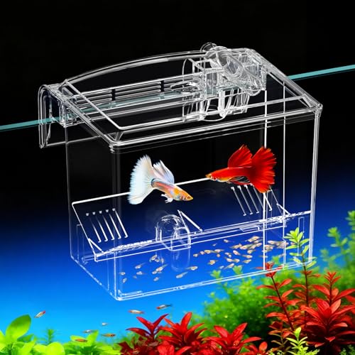 Acrylic Fish Breeder Box,Multifunction Aquarium Isolation Box,Separator Hatchery Incubator Tank for Guppy, Betta, Clownfish, Baby & Injured Fish,Aquarium Bio Filter Material Box,Clear Water