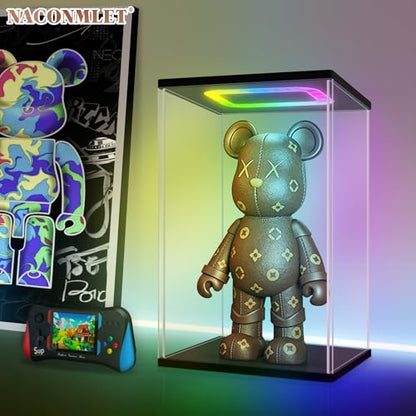 Boxing Glove Display Case with Lights, Clear Acrylic Showcase with Black Base & Holder for Single Glove, Full Size UV Protection Souvenirs & Collectibles Box, Ideal Gift for Boxing Fans