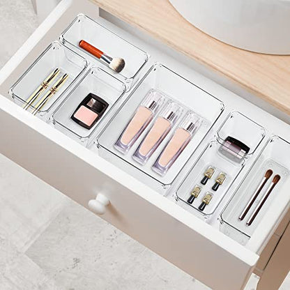 Ravinte 6 Pack Drawer Organizer - 3" X 9" Plastic Storage Bins, Acrylic Organizers with Non-Slip Pads Clear Desk Storage Tray for Makeup, Jewelries, Kitchen Utensils, Bathroom and Office - size: 3" x 9"