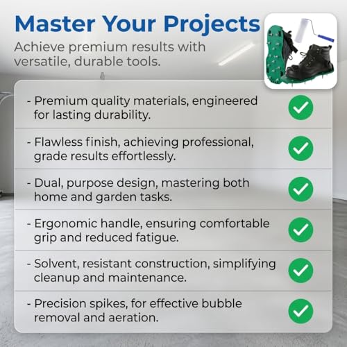 Father's Day DAD Gift Spiked Roller for self Leveling Cement 9 Inch Heavy-Duty Screed Complete Concrete Tool Kit Screed Kit+ Handle + 1Pair Spike Shoes for Epoxy Flooring & Cement Leveling Garage