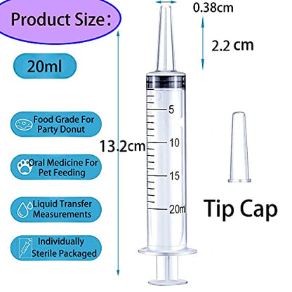 10 Pack 20ml Plastic Syringe, with Cap，Large Syringes Tools Catheter Tip Individually Sealed with Measurement for Scientific Labs, Measuring Liquids, Feeding Pets, Medical Student, Dispensing,No Needle.