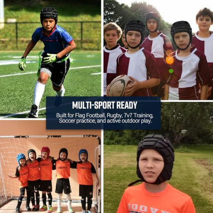 Surlim Soft Shell Flag Football Helmet for Youth, Rugby Scrum Cap Headgear - color: black, size: Medium