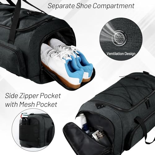 MIER Large Gym Bag for Men 60L Duffel Bag with Shoe Compartment - color: Dark Gray