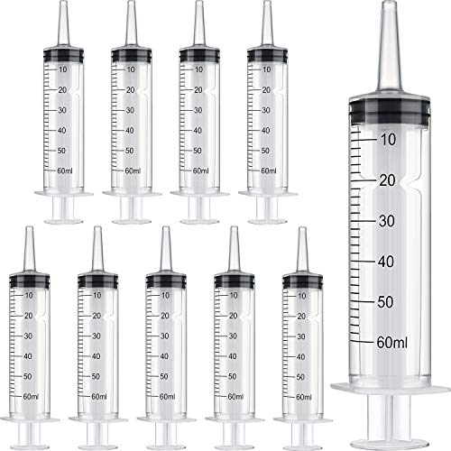 Boao 10 Pack Plastic Syringe Liquid Measuring Syringes Without Needle for Epoxy Resin, Craft, Scientific Labs, Feeding Pets Animals, Oil or Glue Applicator (60 ML) - size: 60 ML