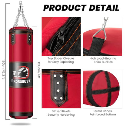 Punching Bag for Adults, Red 4ft Oxford Heavy Boxing Bag Set with 12 oz Gloves for MMA Kickboxing Boxing Karate Home Gym Training (Unfilled)