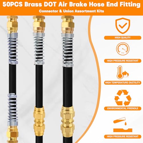 32PCS Brass DOT Air Brake Hose End Fitting Kit - J1402 Sleeve Tube Assortment for Replacement, Assembly (Connector, Union and Sleeve) - style: 32PCS
