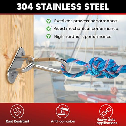 sprookber 304 Stainless Steel Pad Eye Snap Hook, M6 Ceiling Hook 800Lb,8Pcs - size: 2.3 inch, style: Oval