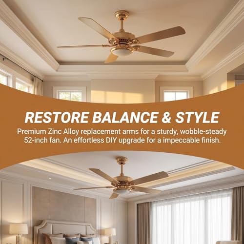 IMIKEYA Ceiling Fan Blade Arms Replacement Parts: 52 Inch Golden Finish Metal Fan Blade Arm Brackets - Universal Sturdy Alloy Repair Accessories for Home Living Room Hotel - color: Gold