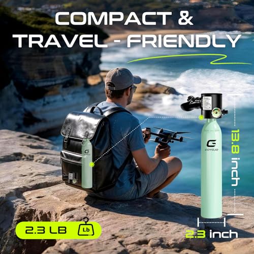 GOYOJO Mini Scuba Tank, Portable Diving Lung Air Tank with DOT Certified, Refillable Emergency Backup Pony Bottle for Snorkeling, Underwater Breathing, Training - color: 0.5L Mint Green