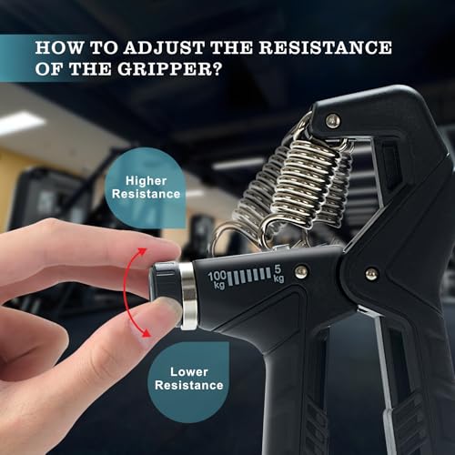 Adjustable Hand Grip Strengthener, 11–220 lbs Resistance Forearm Exerciser with Ergonomic Non-Slip Handle, Grip Trainer for Strength Training, Fitness, Weightlifting, Rock Climbing, Gym Workouts