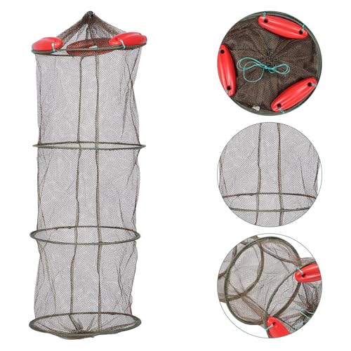 LALAFINA Coffee Brown Four-Ring Thickened Mesh Fish Guard Net with Drawstring, Large Capacity Fishing Mesh Net Suitable for Crab Trap and Shrimp Fishing,