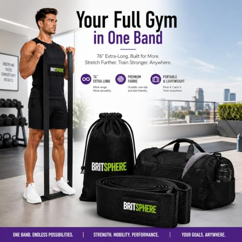 76-Inch Long Fabric Resistance Band Extended Heavy Duty Resistance Band - color: Black