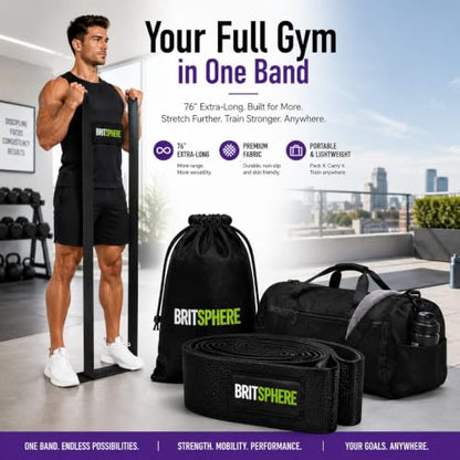 76-Inch Long Fabric Resistance Band Extended Heavy Duty Resistance Band - color: Black