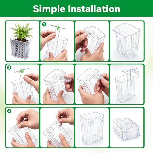 2 Pack Upgraded Aquarium Plant Holder, Adjustable Height Fish Tank Planter with Suction Cups & Extendable Hooks, Transparent Aquaponic Plant Holder for Aquascape Decoration