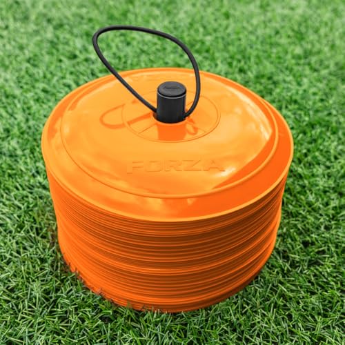 FORZA Flat Training Marker Cones | Durable Multi-Colored Sports Marker Cones for Sports & Fitness Drills - Pack of 50 - color: Orange