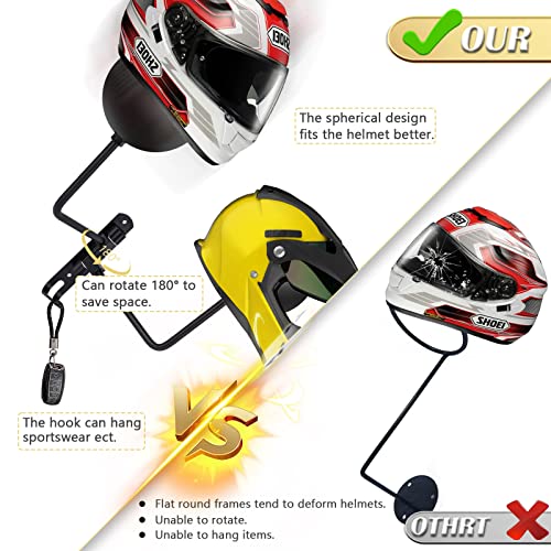 Kikerike Motorcycle Helmet Rack Wall Mount 180 Degree Rotation Metal Bike Helmet Holder Mount Bicycle Helmet Display Hanger Stand with 2 Hooks for Motorcycle Bike Baseball Rugby Helmet - Black, 1 Pcs - color: Black(1pcs With Double-Head Design)