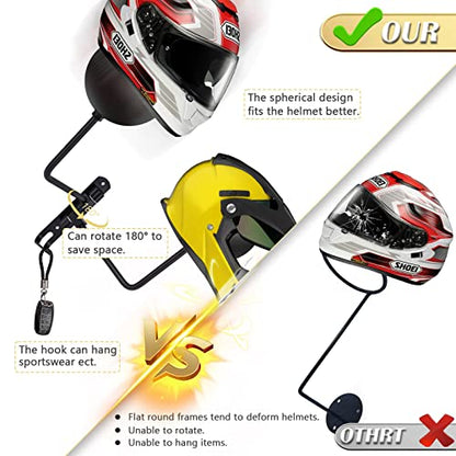 Kikerike Motorcycle Helmet Rack Wall Mount 180 Degree Rotation Metal Bike Helmet Holder Mount Bicycle Helmet Display Hanger Stand with 2 Hooks for Motorcycle Bike Baseball Rugby Helmet - Black, 1 Pcs - color: Black(1pcs With Double-Head Design)