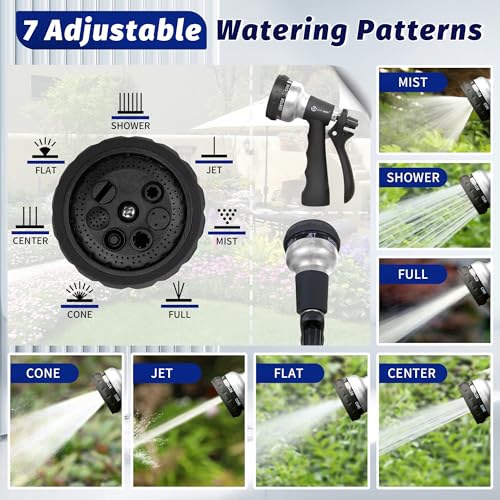 AUTOMAN-Garden-Hose-Nozzle, 2 Pack ABS Water Spray Nozzle, 7 Adjustable Watering Patterns, Slip Resistant for Watering Plants, Lawn& Garden, Washing Car, Showering Pets & Outdoor Fun.Silver Color - color: Silver ×2