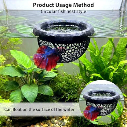 2 Pcs Fish Hammock & Betta Tunnel Set, Aquarium Decorations for Small Fish, Floating Hide & Resting Spot, Black