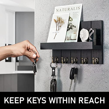 Rebee Vision Key Holder Wall Mount with Shelf &Hooks for Living Room, Black - color: Black, size: 10 inches