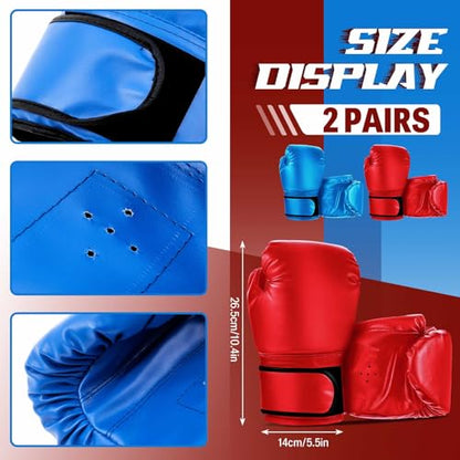 Foilswirl 2 Pairs Boxing Gloves and Punching Mitts Set - color: Red & Blue