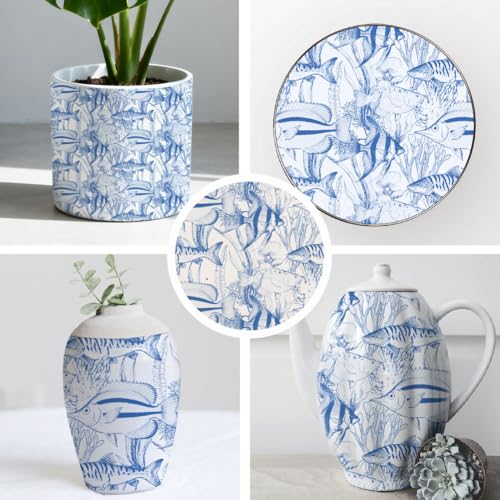 SUPERDANT 5PCS Tropical Fish Underglaze Paper Transfer Ocean Animal Transfer Papers for Clay Ceramic Porcelain Under Glaze Transfers for Pottery Enamel Decals Blue Decal Handcrafted Gifts - style: Tropical Fish