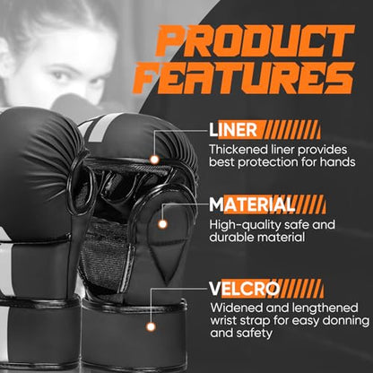 MMA Gloves for Sparring,Muay Thai,Training - color: Black-White, size: Medium