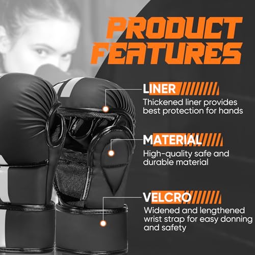 MMA Gloves for Sparring,Muay Thai,Training - color: Black-White, size: Medium