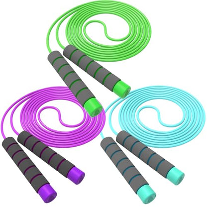 Jump Rope For Kids,Jump Rope Kids,Adjustable Soft Skipping Rope,Toddler Jump Rope With Skin-Friendly Foam Handles For Kids, Boys,Girls,Women, Men,Exercise Activity,Outdoor Fitness - color: Purple+Blue+Green
