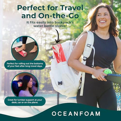 Oceanfoam Ripple Travel Foam Roller (11" x 3.35") Firm Mini Foam Roller for Physical Therapy, Deep Tissue Massage, Back Pain - High Density, Ergonomic Wave Textured - Yoga, Exercise (Red Marbled) - color: Red Marbled