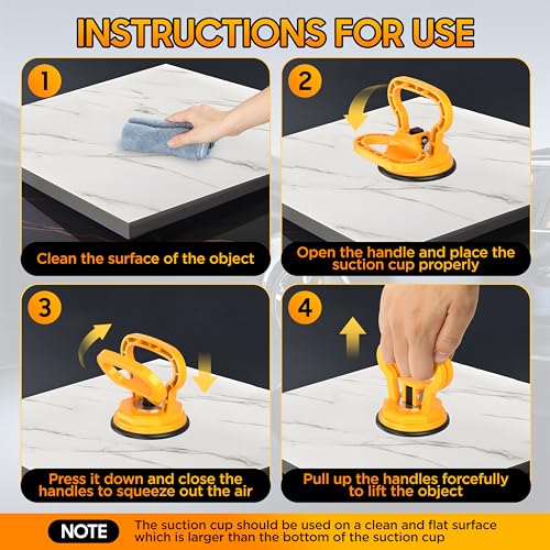 Glass Suction Cup Lifter Heavy Duty Tile Marble Suction Cup Vacuum Lifter with Handle for Granite Lifting & Window Replacement 30 lbs Load Capacity (2 Pack Yellow Small)