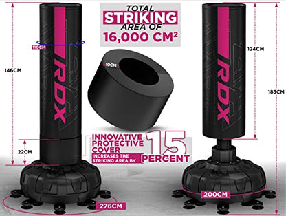 RDX XXL 330LBS Freestanding Punching Bag with Cover & Gloves – 72” Adult Heavy Pedestal Punch Bag Set - 17 Suction Cup 8 Extended Legs Stand Base - Kick Boxing MMA Home Gym Fitness - color: Pink