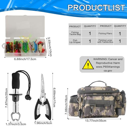 113Pcs Fishing Tool Kit, Fishing Bag, Fishing Pliers Hook Remover, Fish Lip Gripper, Fishing Lures Hook Tackle Box, Handheld Digital Scale, Ice Fly Fishing Gear Accessories Set Fishermen Gift