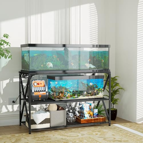 55-75 Gallon Fish Tank Stand, 49.2 x 19.7x 31.5 Inch,Industrial Aquarium Stand with Power Outlet and Switch, Turtle Tank, Reptile Terrariums and Breeder Tank Stand, Black - size: 55-75 Gallon