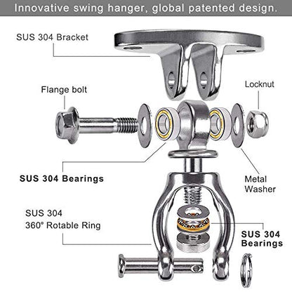 SELEWARE Silent Bearing Swivel Swing Hanger Stainless Steel Swing Hook Ceiling Mount Swing Bracket for Aerial Yoga Silks Swing Chair Heavy Bag Swing Set Indoor Outdoor - color: 360° Bearing Swing Hanger ( 1 Pack )
