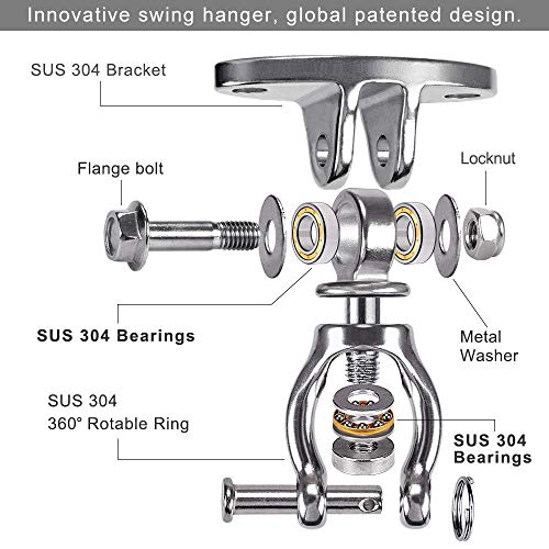 SELEWARE Silent Bearing Swivel Swing Hanger Stainless Steel Swing Hook 2Pcs | 360° Swivel Ceiling Mount Swing Bracket for Aerial Yoga Silks Swing Chair Heavy Bag Swing Set Indoor Outdoor, 1200lb Capacity - color: 360° Bearing Swing Hanger ( 2 Pack )