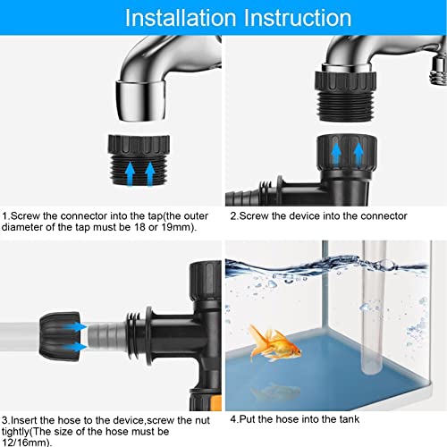 Aquarium Water Changer, Fish Tank Gravel Vacuum Siphon for Cleaning, Aquarium Gravel Cleaner Replacement Part with 3 Tab Connector Faucet Adapter