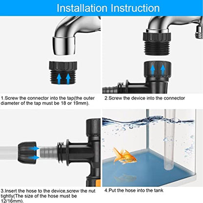 Aquarium Water Changer, Fish Tank Gravel Vacuum Siphon for Cleaning, Aquarium Gravel Cleaner Replacement Part with 3 Tab Connector Faucet Adapter